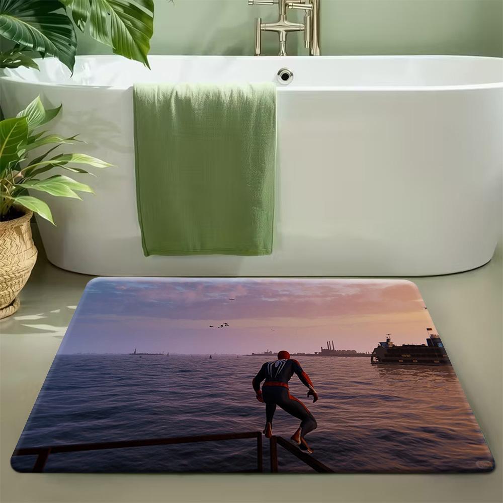 Authorized 1pc Marvel 2D Flat Printed Spider-Man Polyester Doormat, Ideal for Home Entrances, Bedroom And Bathroom Doors, Easy 40x60cm(15x23 in)