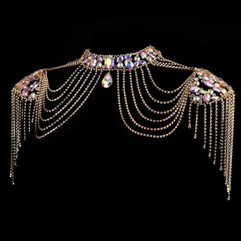 Crystal Tassels Shoulder Body Chain Alloy Fashion Accessory Bridal and Bikini Back Jewelry Wedding Accessory for Bride