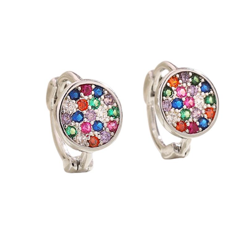 Punk Style Zircon Cross & Moon Stud Earrings with Round Diamond and Screw-Back Design