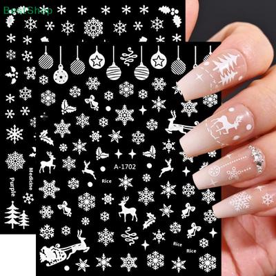 Christmas Snowflake Nail Stickers,Laser Silver-White 3D Relief Snowflake & Reindeer Christmas Nail Art Stickers