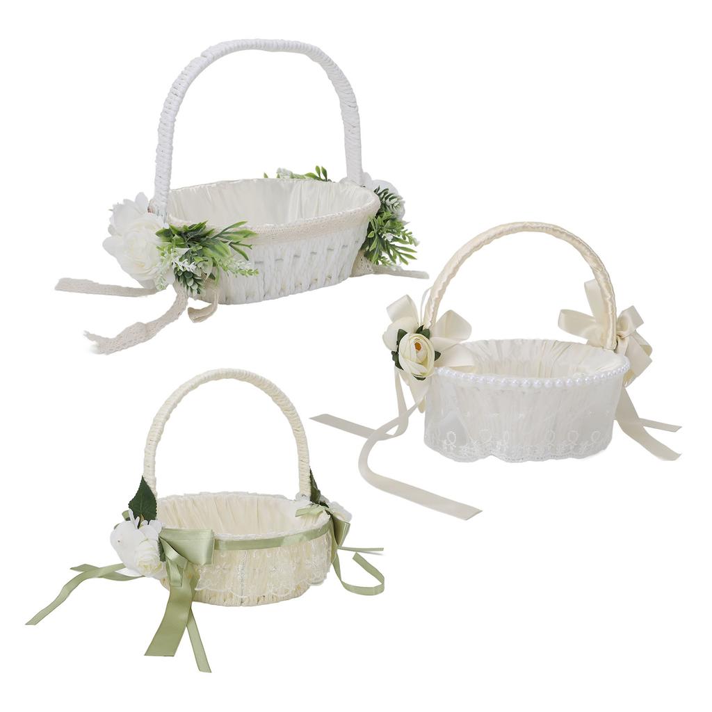 Kosz dla Dziewczynki z Kwiatami Romantyczny Elegancki Lekki Ręcznie Tkany Kosz Kwiatowy Ślubny dla Panny Młodej