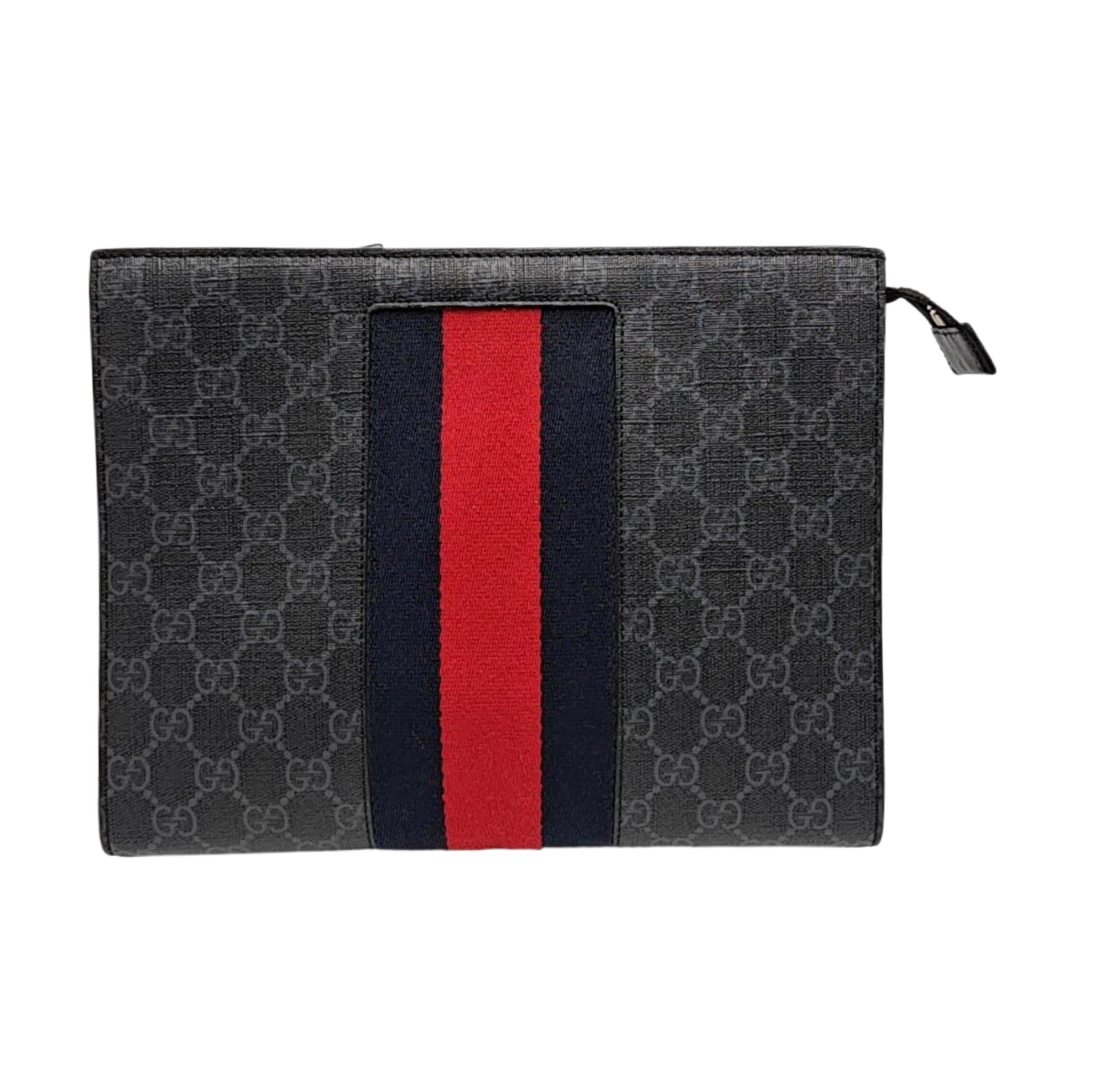 [Pre-Owned] Signature Logo Stripe Web Zipper Canvas Clutch - Excellent #9FAO8X ONE SIZE