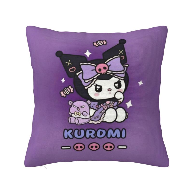 Custom Modern Cute Sanrio Kuromi Anime Cushion Cover Velvet Kawaii Cartoon Pillow Case Home Decor