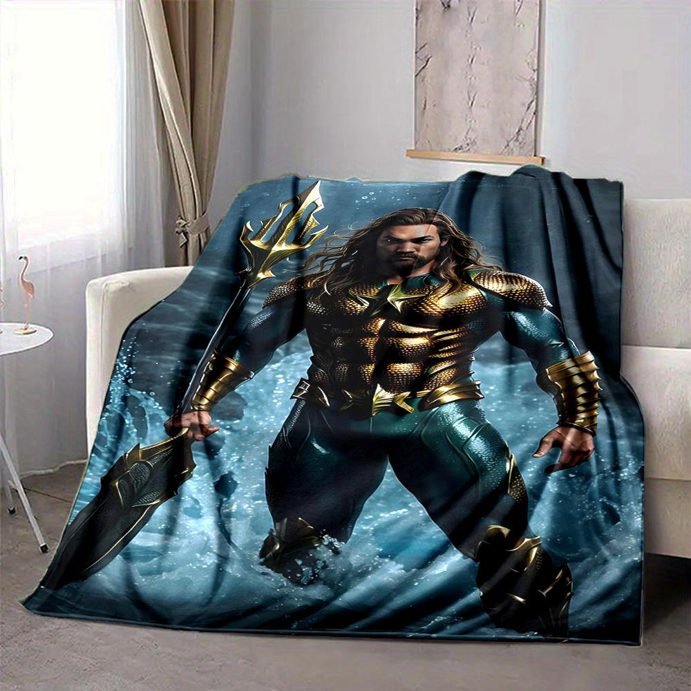 1 manta de franela suave, cálida y acogedora de Aquaman con tridente para sofá, cama, oficina y viajes, versátil, regalo para todas las estaciones, regalo de Navidad