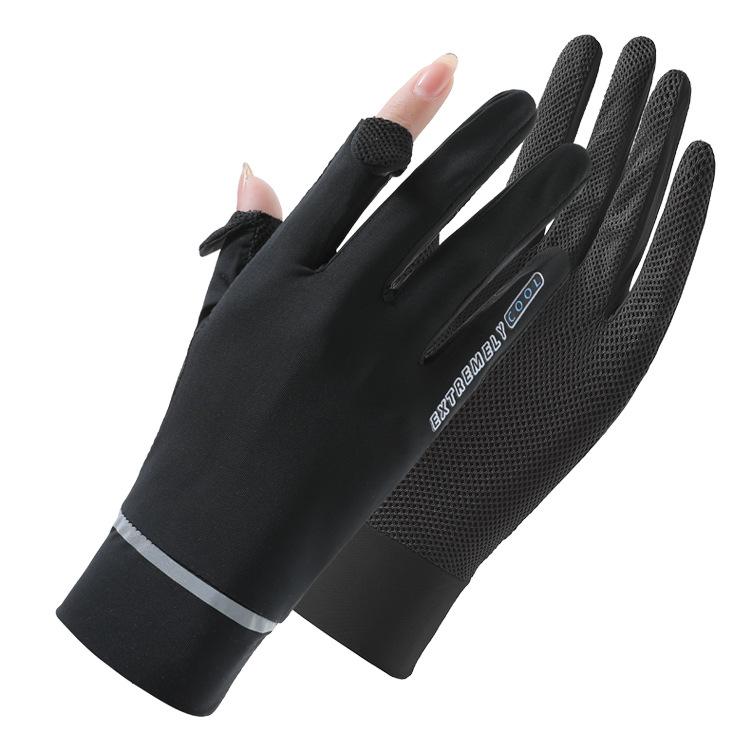 Summer thin sunscreen womens gloves non-slip breathable ice silk finger gloves non-slip driving and riding electric vehicles outdoors One size