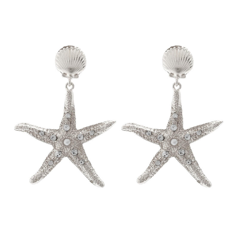 Exaggerated Texture Large Star Shell Drop Earrings for Women Ladies Bohemian Vacation Style Dangle Earrings Jewelry Accessories