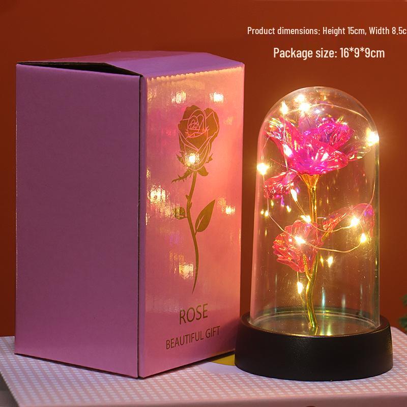 LED Gold Foil Rose with Crystal Glass Cover - Light-up Preserved Flower Ornament for Valentine's Day or Christmas Gift