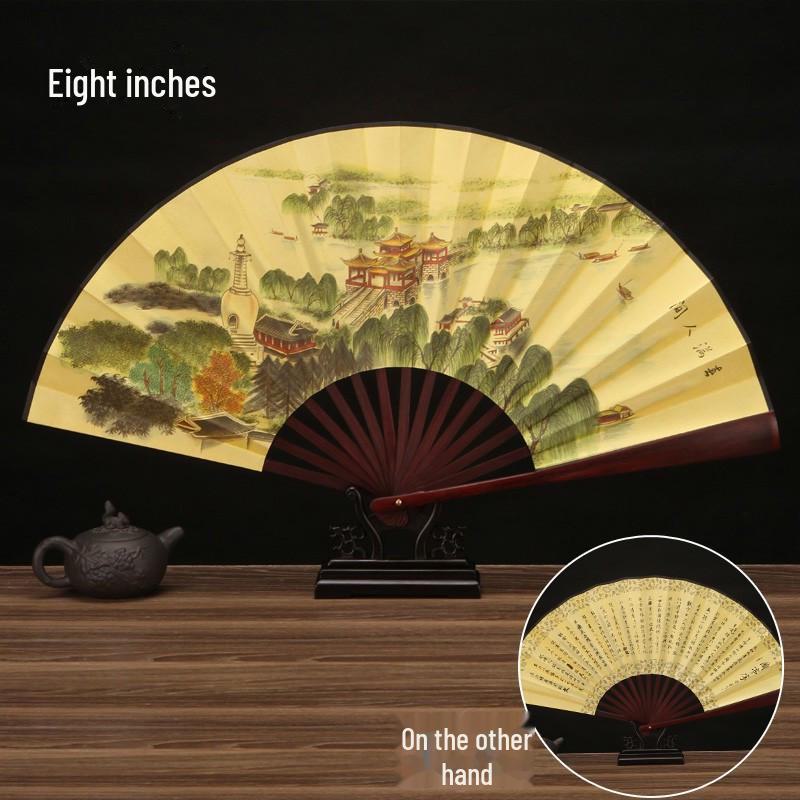 Éventail pliant de style ancien de 8 pouces: Éventail promotionnel portable pour hommes chinois