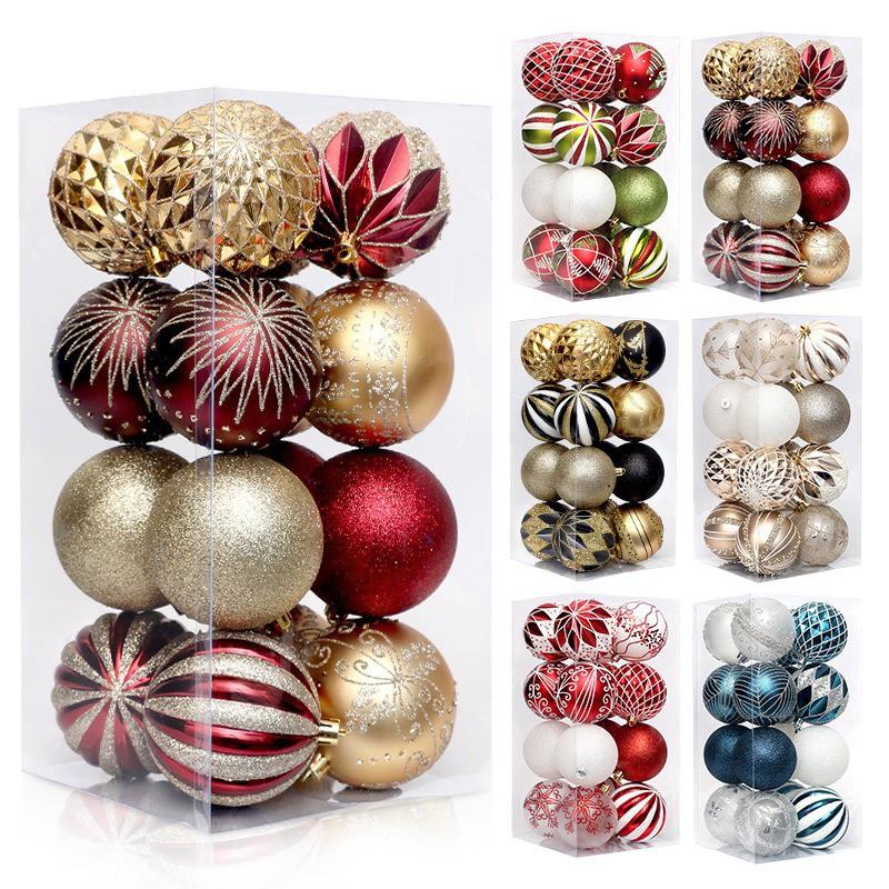 Christmas Baubles Set Mixed Finishes Burgundy Gold Decorations Tree Ornaments