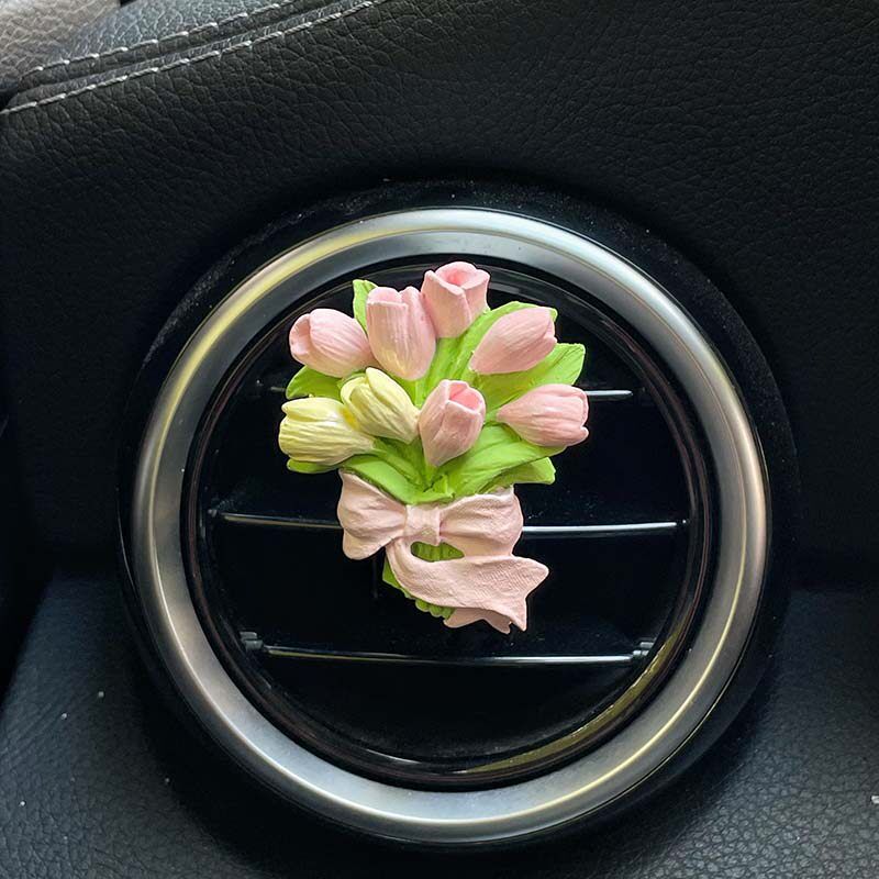Ins Car Perfume Tulip Flower Aroma Diffuser Car Accessories Diffuser Stone Air Vent Bouquet Gift Creative Gift