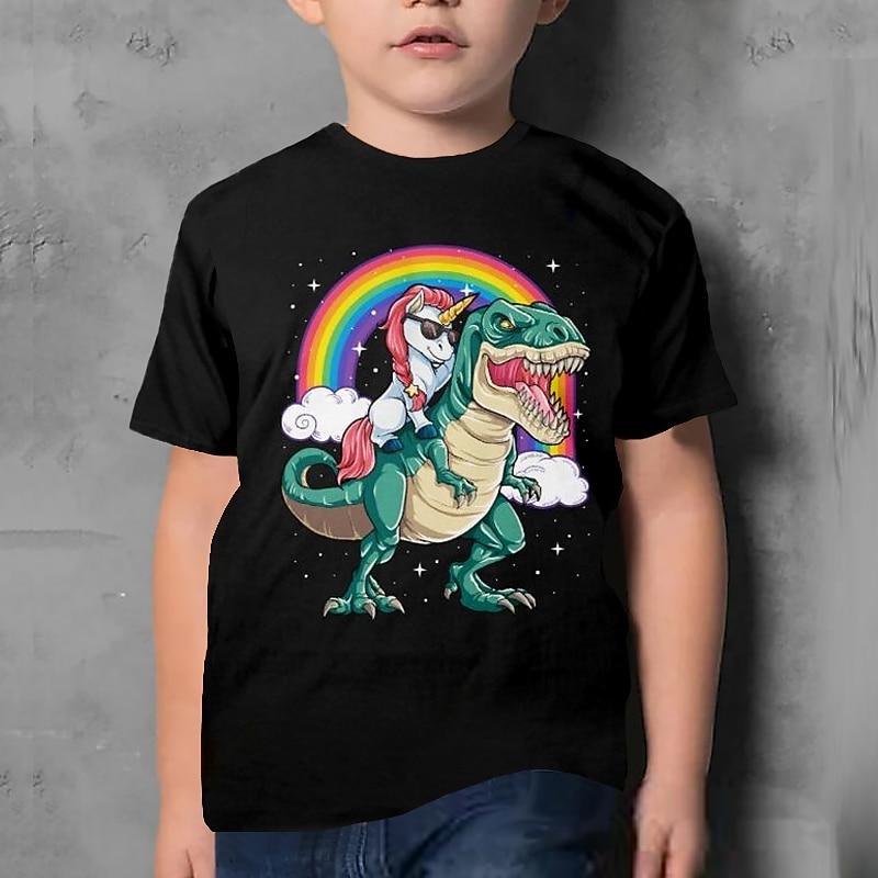 Kids Boys' T Shirt Short Sleeve Dinosaur Graphic Animal Black Children Tops Summer Active Cool Cute School Daily