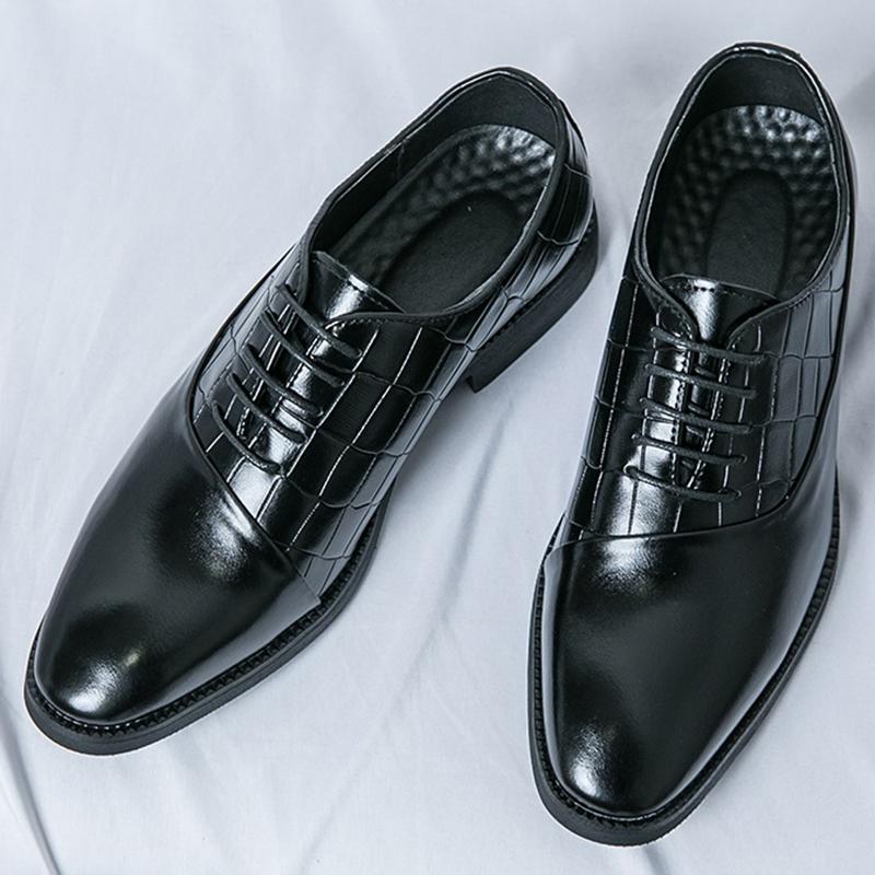 Fashion New Men's Pointed Lace Up Patchwork Casual Dress Oxford Shoes Male Formal Wedding Prom Evening Homecoming Footwear