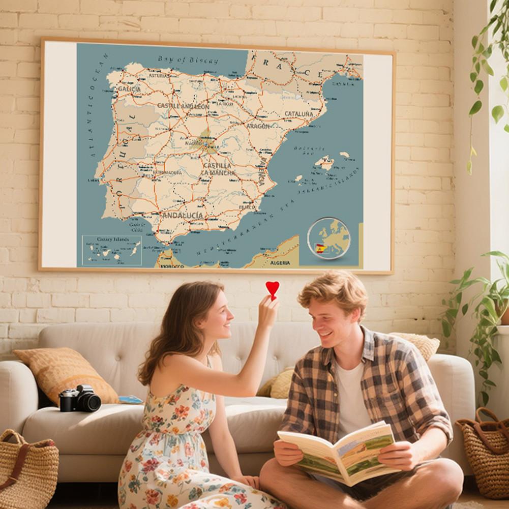 Spanische Karte Hintergrundtuch-Spanienkarte-Linienkarte Dekorbild für Reise,Lehrmittel,Fotoshooting-Hintergrund