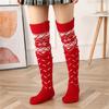 Womens Christmas Knitted Thigh High Socks with Strappy Ties Snowflake Print Over Knee Boot Stockings Winter Leg Warmers