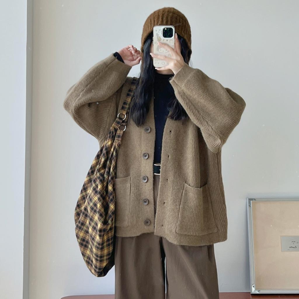 2025 New Autumn Women Sweater Knitting Basic Fashion Tops Tees Cardigan Long Sleeve Solid Shirt Loose Blue Coat