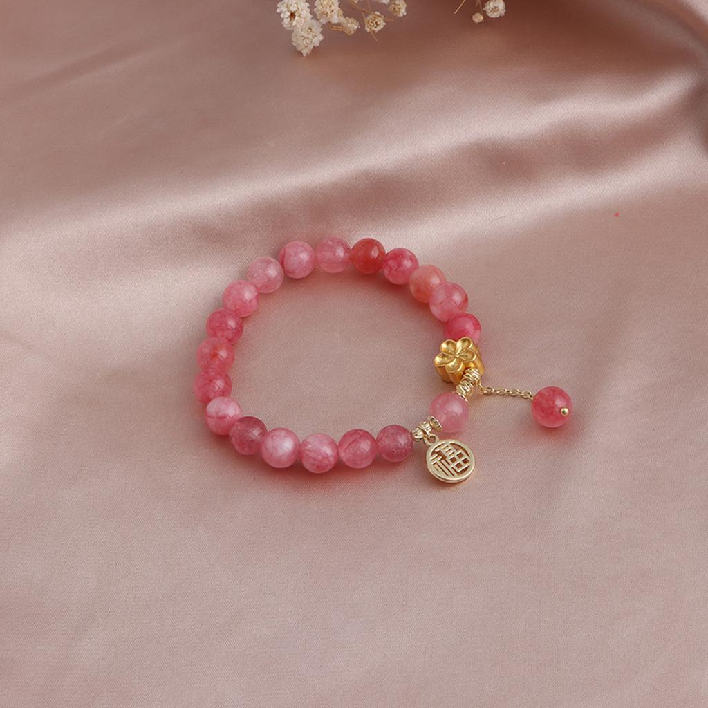 8Mm red jade jasper strawberry crystal blessing bracelet Xiaohongshu popular natural stone peach blossom jewelry