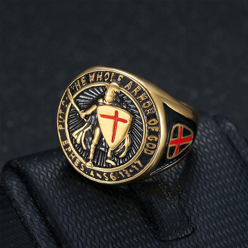 

Мужское кольцо из нержавеющей стали 316L Святой Павел Ефесянам «Облекитесь во всеоружие Божие» Крест Рыцарь Защитное кольцо Ювелирные изделия Дропшиппинг 12