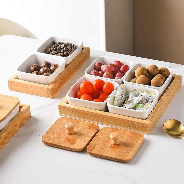 Nordic Ceramic Compartment Snack & Dessert Plate with Lid