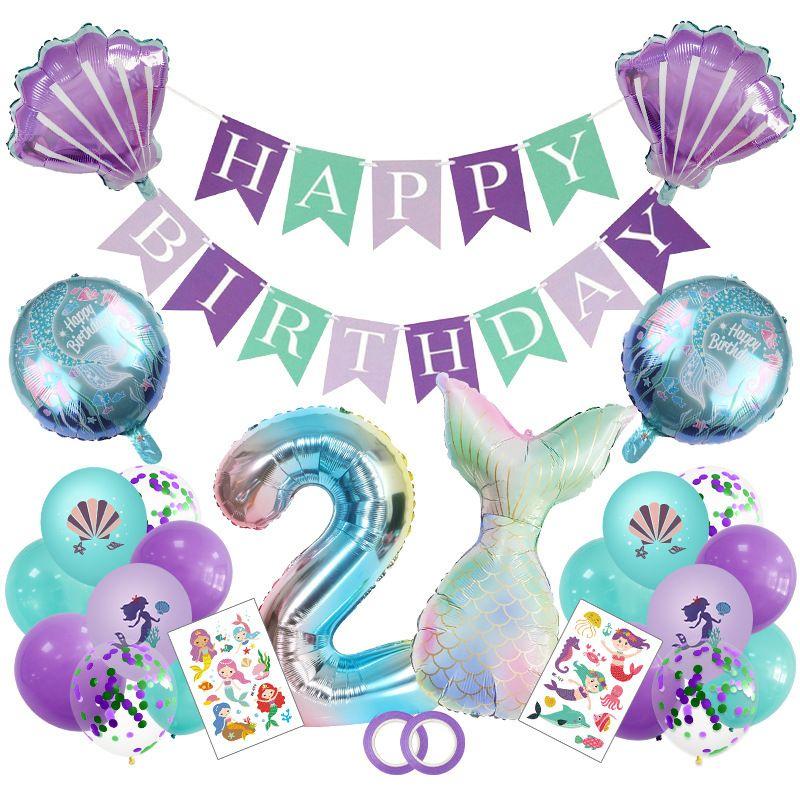 Fashionable Mermaid-themed Children's First Birthday Party Decoration Mermaid-printed Latex Banner Sticker Set