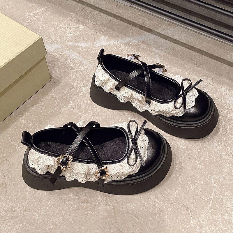 Cute and sweet bow Japanese small leather shoes for women's 2025 spring and summer new models with skirts, thick-soled Mary Jane shoes for women