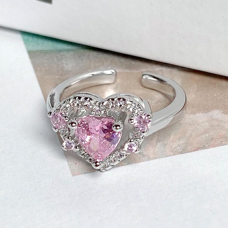 [Sugar Heart Honey Words] Qixi Festival Love Pink Zir*****Pen Ring Girl Color Treasure Sweet Stacked High Sense Ring