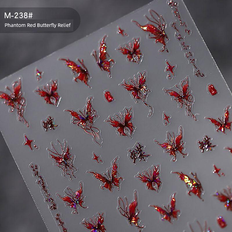 

Three-Dimensional Jelly Colorful Butterfly Relief Nail Sticker Red Shell Light Liquid Butterfly New Year Nail Stickers Small Flower 238# magic color red butterfly relief