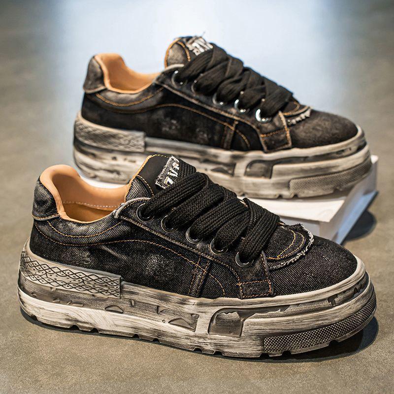 Herren Distressed Denim Canvas German Trainer Dad Shoes - Trendiger Casual Sportstil