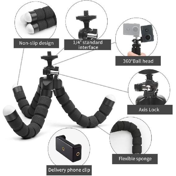 Flexible Webcam Stand and Cell Phone Tripod with Holder for Logitech and Nexigo Webcam, GoPro Camera and More.
