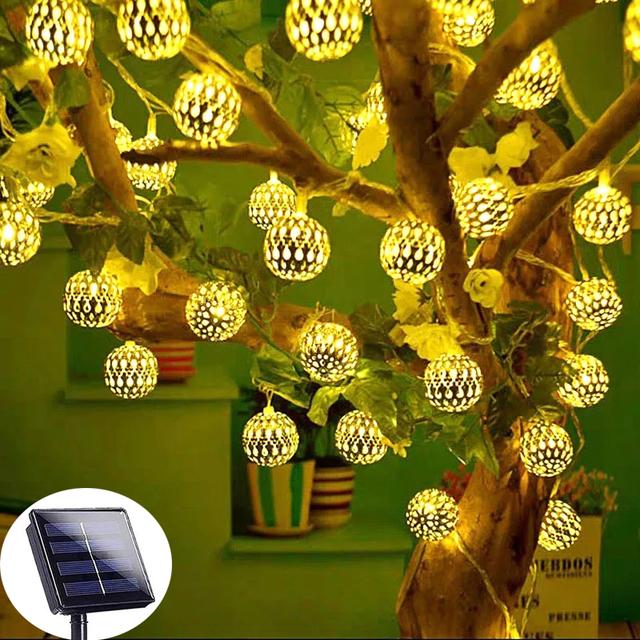 

D2 Outdoor Solar LED Lamp Morocco Ball Fairy Garland Globe String Light New Year Christmas Wedding Garden Navidad Home Decors 5M 20LEDs