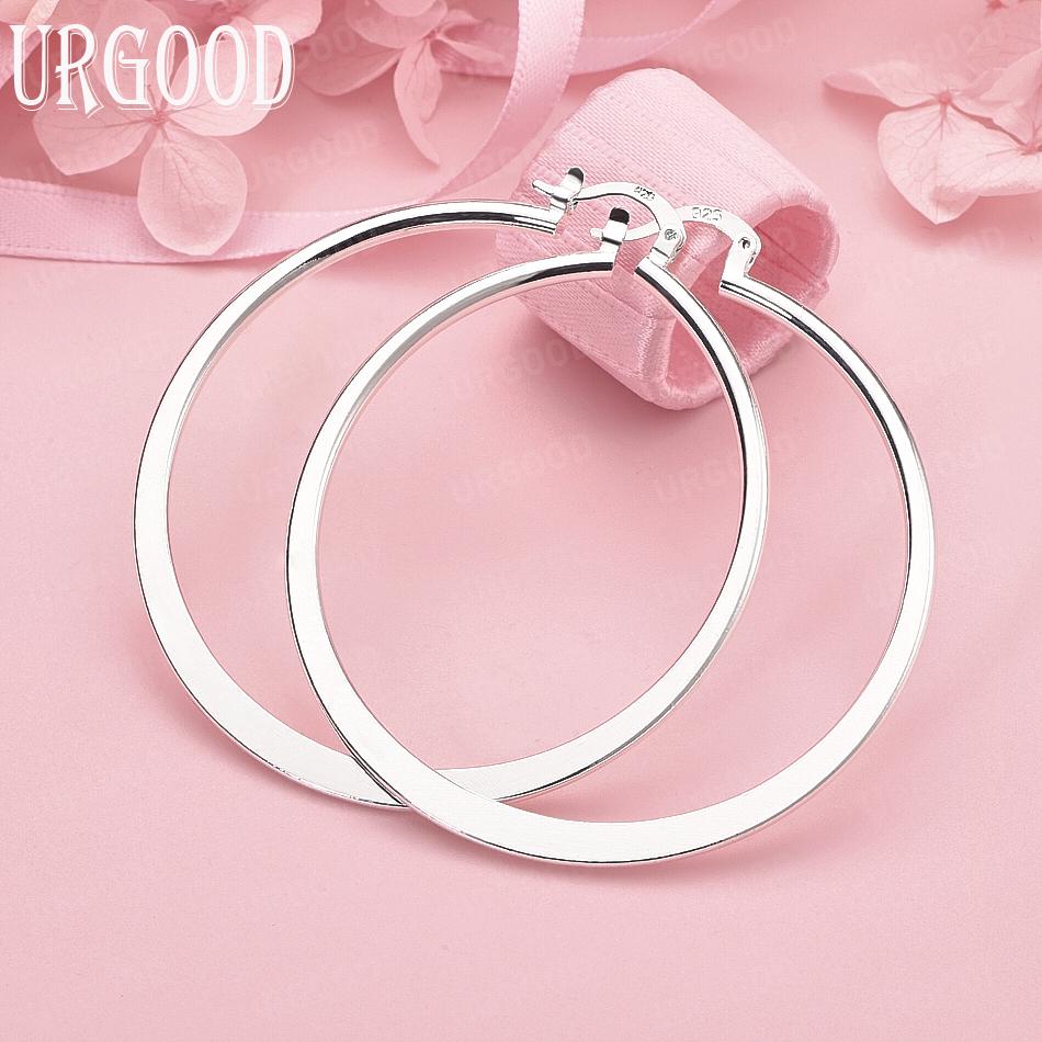 

925 Sterling Silver Wedding Jewelry 55mm Large Hoop Pierced Earrings Fashion Gift 55mm