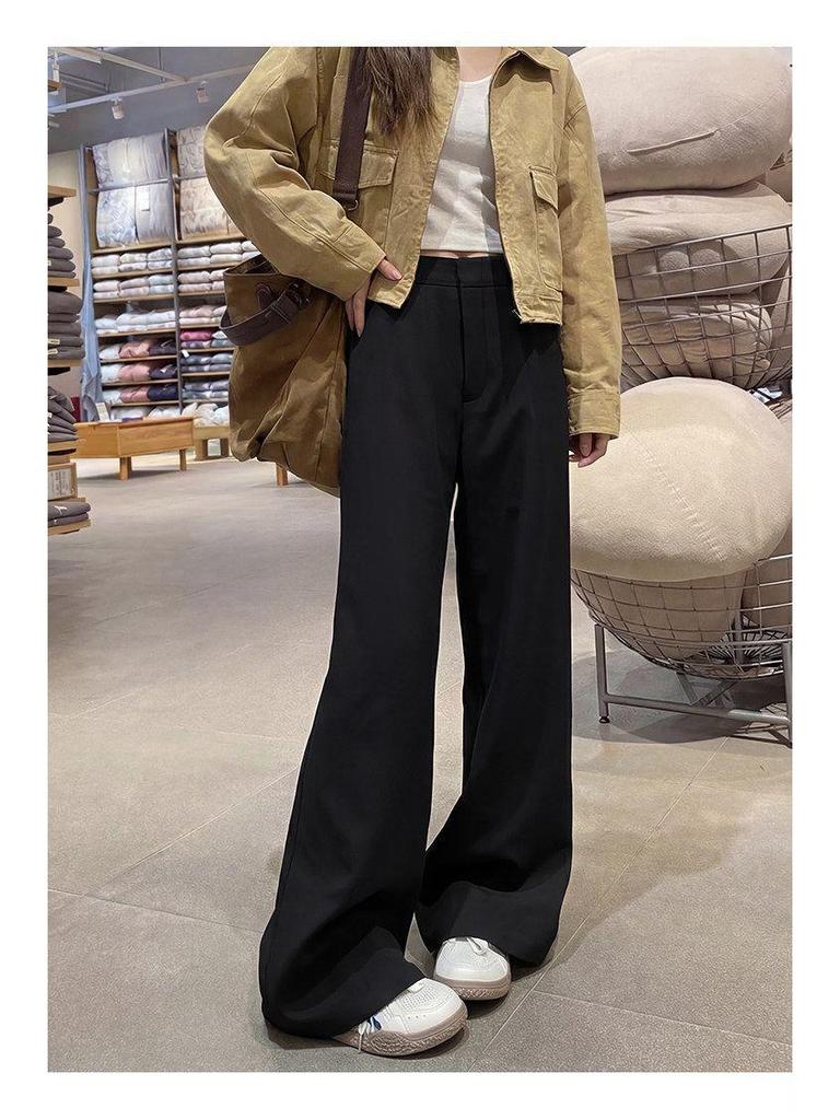 Women's Khaki Wide-Leg Trousers - Spring/Autumn 2026 High-End Slim Straight-Leg Suit Pants