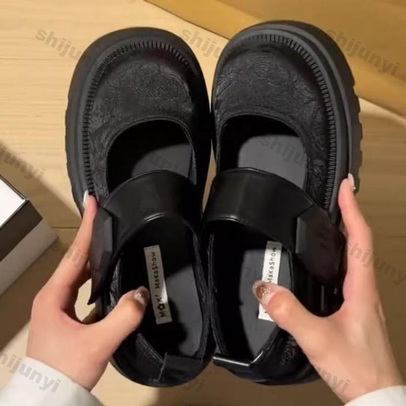 Women Fashion Black Mary Jane Shoes Spring Outdoor Female Fashion Thick Sole Non Slip Platform Increase Thick Sole Single Shoes