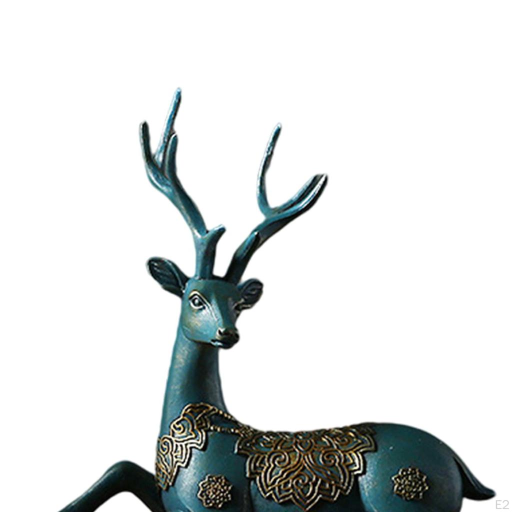2 Deer Figurines Reindeer Sculptures Gifts Art Ornament Couple Elk Statues for Tabletop Home Decor