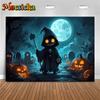 Mocsicka Halloween Backdrop Photography Baby Wizard Photo Backgrounds Night Moon Cemetery Ghost Pumpkin Party Decorations Banner