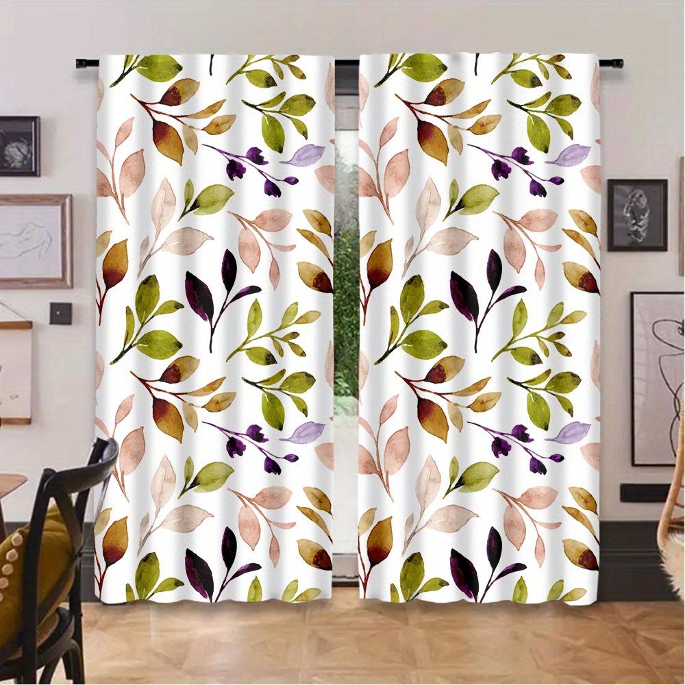 2Pc Autumn Leaves Watercolor Pattern Curtains, Polyester Fabric, Machine Washable, Suitable For Bedroom, Living Room Decoration