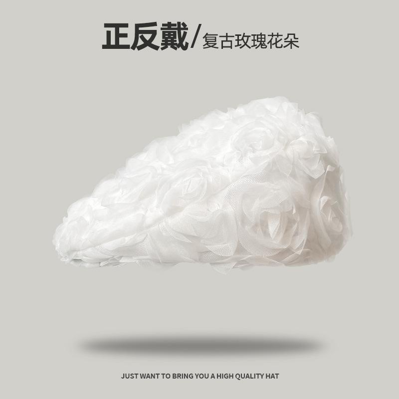 Spring and Summer Niche High-end Rose Forward Hat Female Retro Concave Temperament Beret Painter Hat