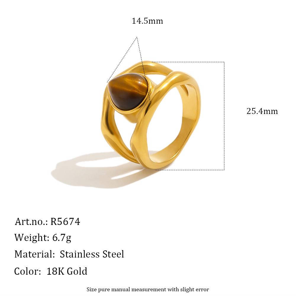 18K Gold Plated Stainless Steel Ring with Imitation Pearl & Tiger Eye Stone for Women - European-American Retro Style Luxury Jewelry