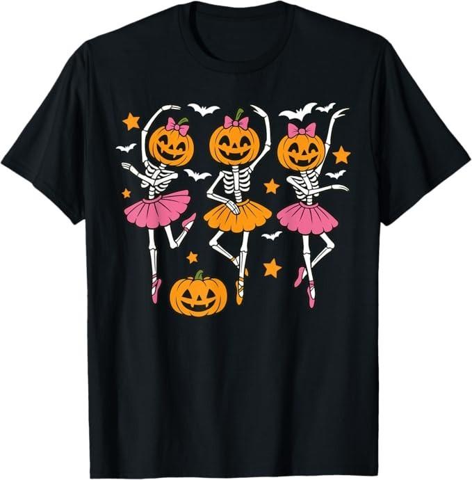 

Girls Halloween Ballet Skeleton Pumpkin Girls Skeleton Women T-Shirt S