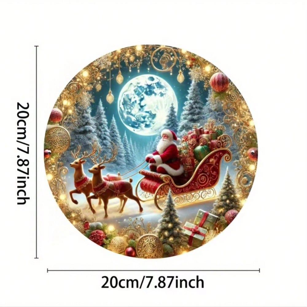 Christmas Metal Wall Art Santa Sleigh Sign with Gold Tree Holiday Decor