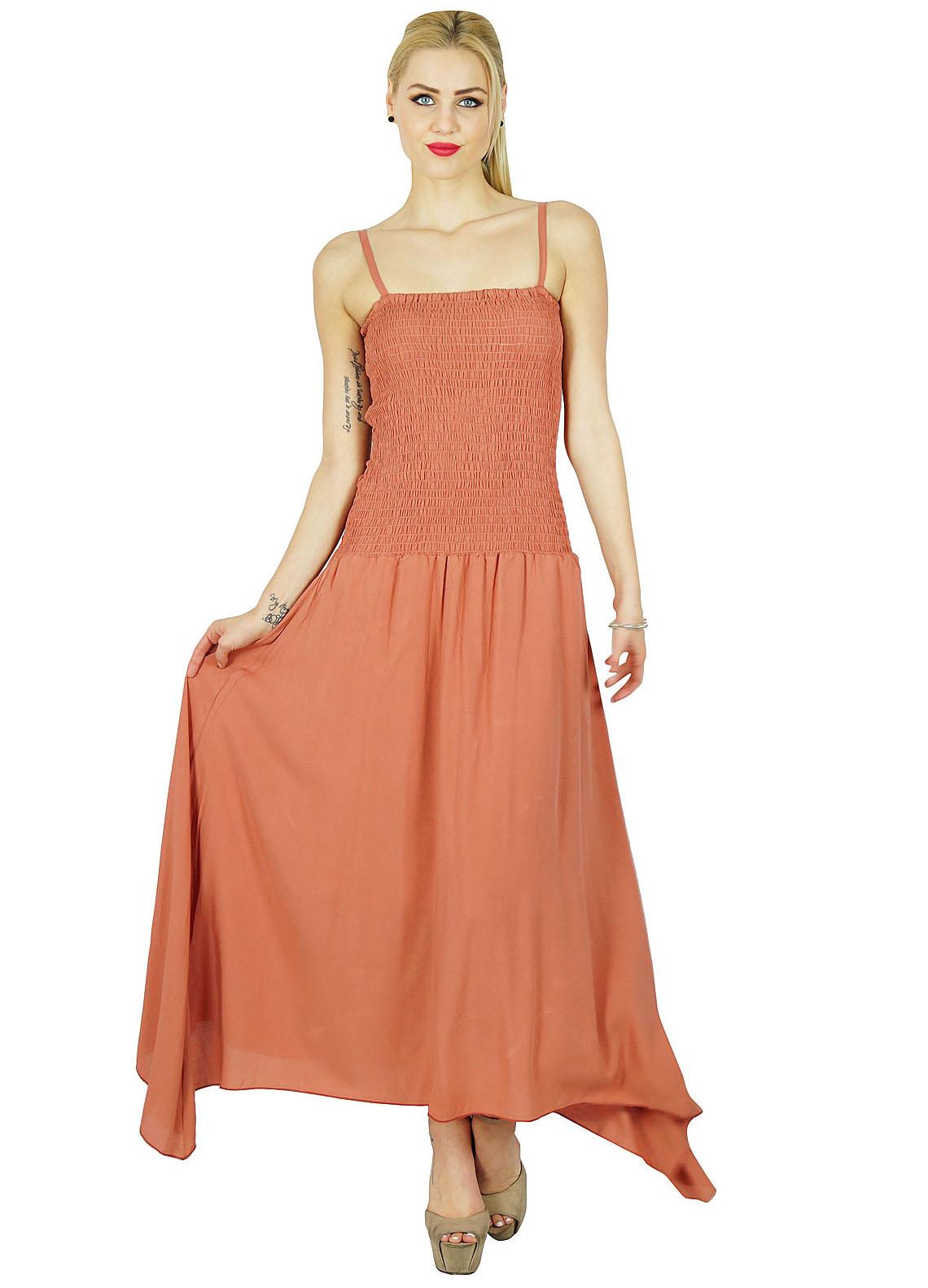 

Bimba Women Long Maxi Dress Smocked Waist Top Spaghetti Casual Summer Dress 14 розовый коричневый