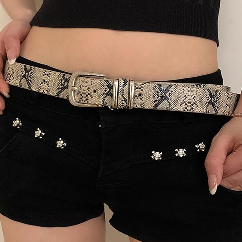 Retro Personalized Waistband for Women Girls with Sense of Niche Design Versatile Leopard Print Snake Skin Pattern Daily Belt