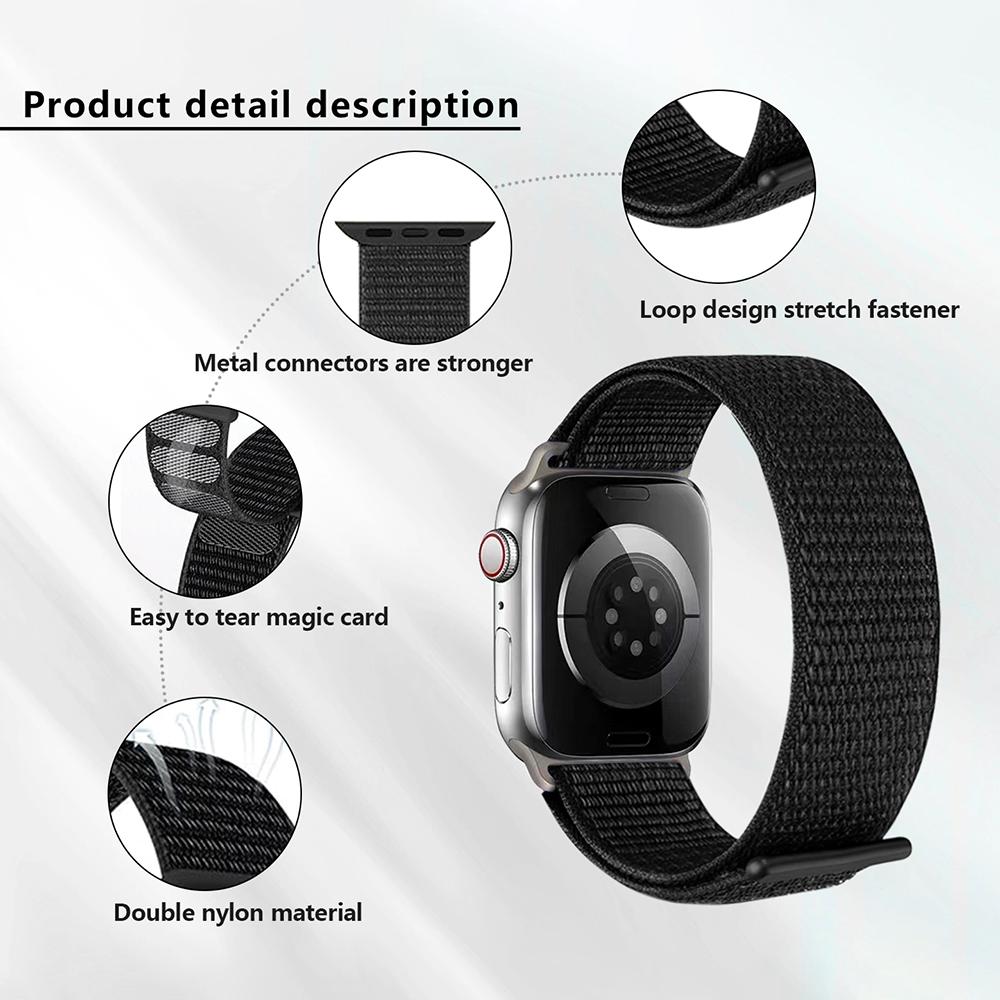 KALEBOL For Apple Watch Series 10 42mm/9 8 7 41mm/SE (2023) SE (2022) SE 6 5 4 40mm/3 2 1 38mm Nylon Loop Watch Band