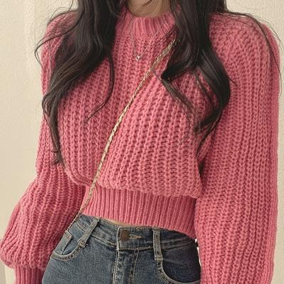 Gevşek Vintage Harajuku Fener Uzun Kollu Kadın Kazak Kore Sonbahar Kış Örgü Yumuşak Sıcak Üstler Şık Düz Femme Kazak