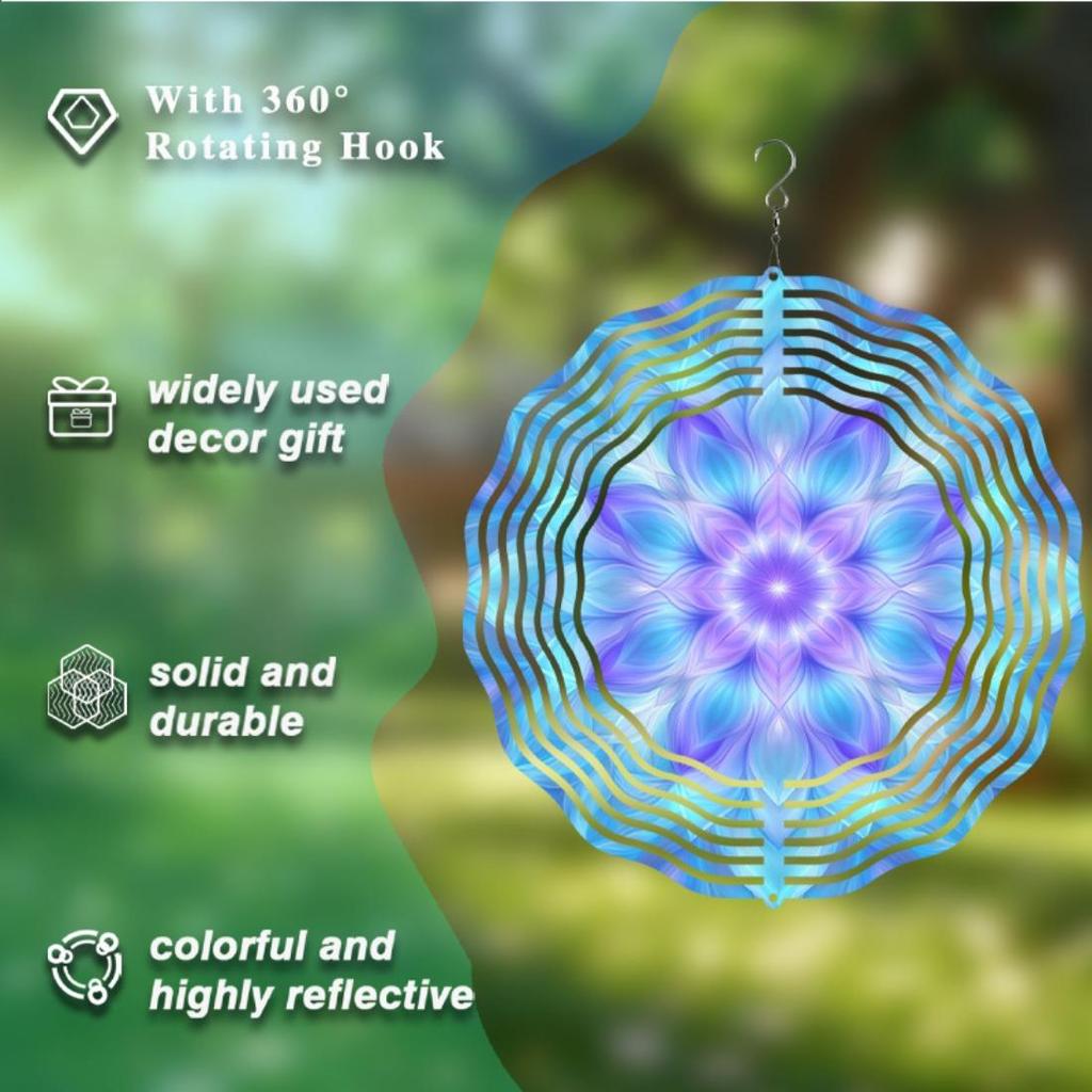 3D Dream Mandala Flower Pattern Wind Changer - Metal Kinetic Garden Decoration, Colorful Rotating Metal Hanging Ornament, Outdoor Wind Chime