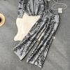 Damen Premium Print Kapuzenpullover Hohe Taille Weite Beinhosen Lässige Sport Strickwaren Zweiteiliges Set Mode Altersreduzierend
