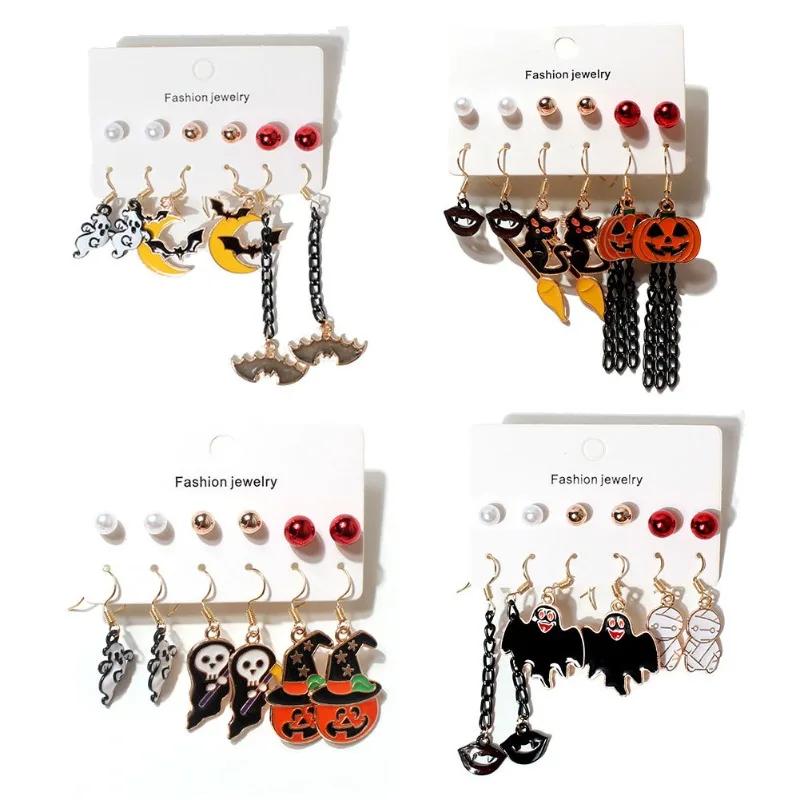 

Halloween Stud Earrings Set for Women Bat Pumpkin Ghost Pendant Earrings Wholesale Jewelry