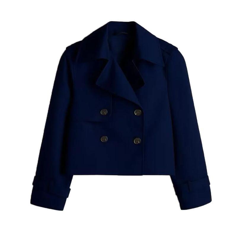 New Fall Women's Clothing Loose Design Flat Collar Long Sleeves Double Breasted Short Imitation Trench Coat Outwear 1202762