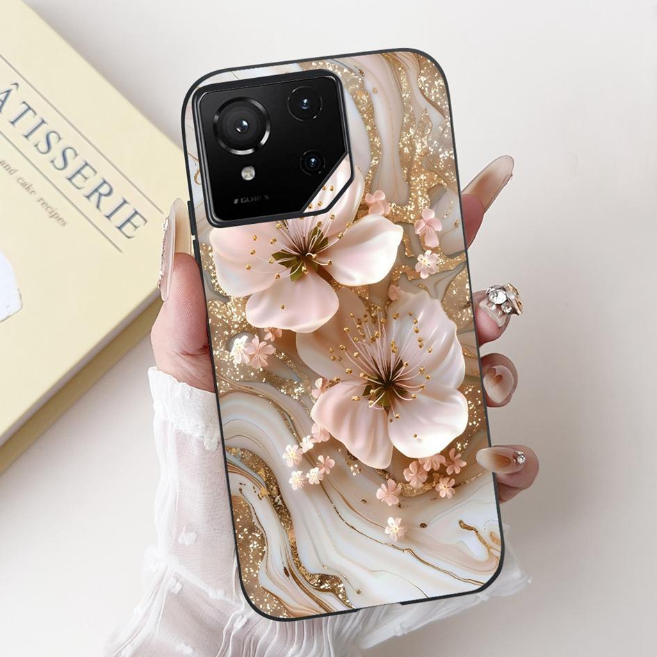 For Asus Rog Phone 9 Pro 5G Case Popular Flower Cartoon Soft Black Silicone Shockproof Cover For Asus Rog Phone 9 FE Phone9 Capa