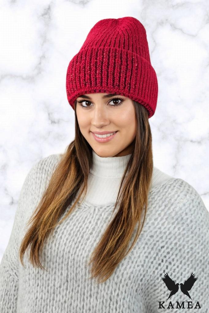 Ginny Winter Hat with Sequin Trim in Red