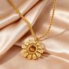 Fashion Gold Plated Flower Pendant Necklace for Women Round Natural Tiger Eye Stone Stainless Steel Necklace Waterproof Jewelry